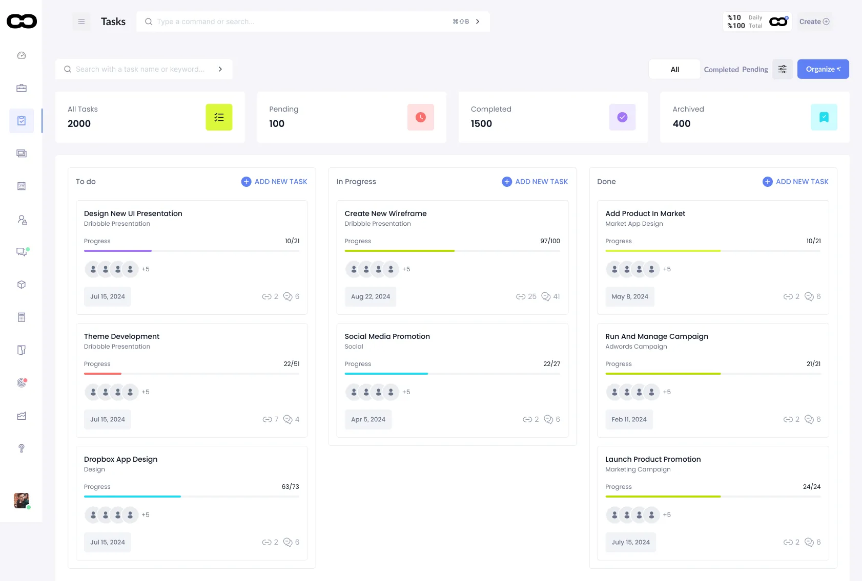 Tasks organized by workflow state in Woorker